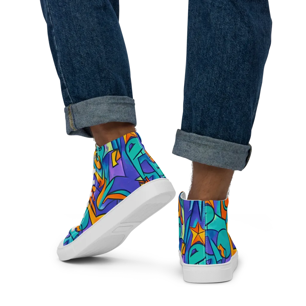 Surreal Movements on Men's High Top Canvas Shoes — Back