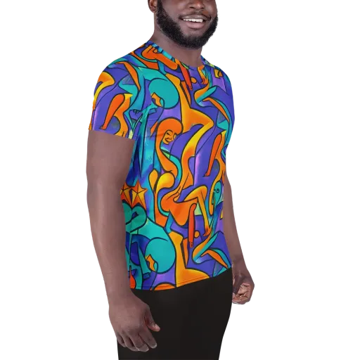 Surreal Movements on a Men's Athletic T-Shirt