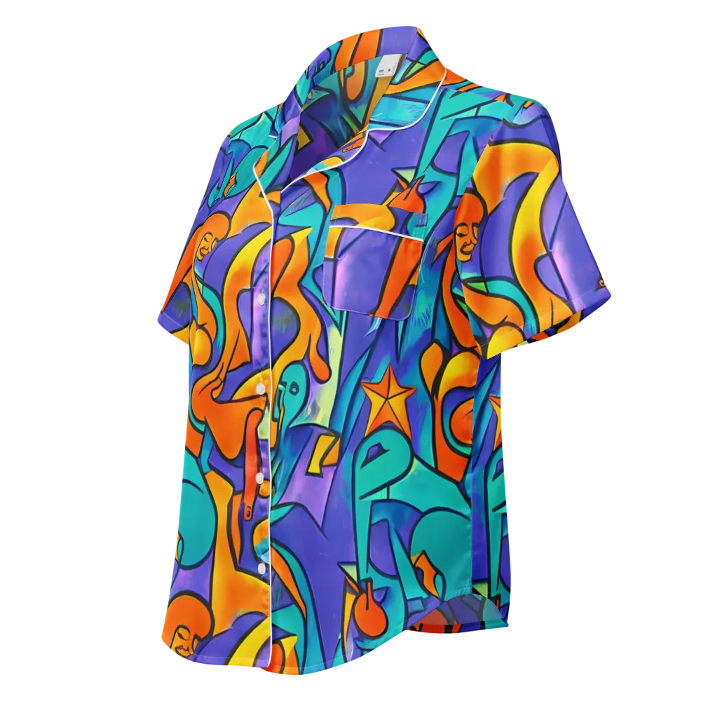 Surreal Movements on Women's Short Sleeve Pajama Top — Left Front