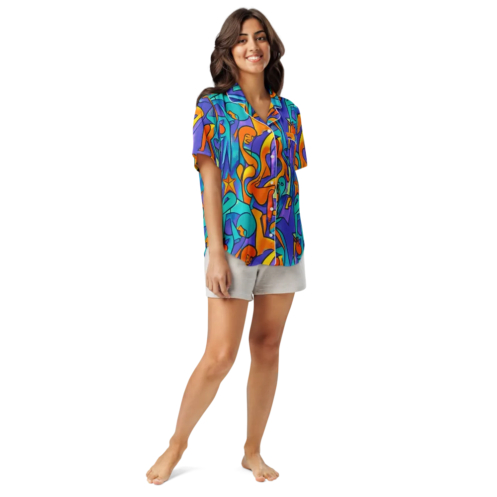 Surreal Movements on Women's Short Sleeve Pajama Top — Front