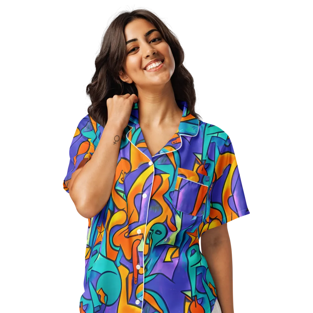 Surreal Movements on Women's Short Sleeve Pajama Top — Front