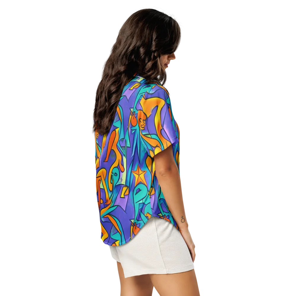 Surreal Movements on Women's Short Sleeve Pajama Top — Right Back
