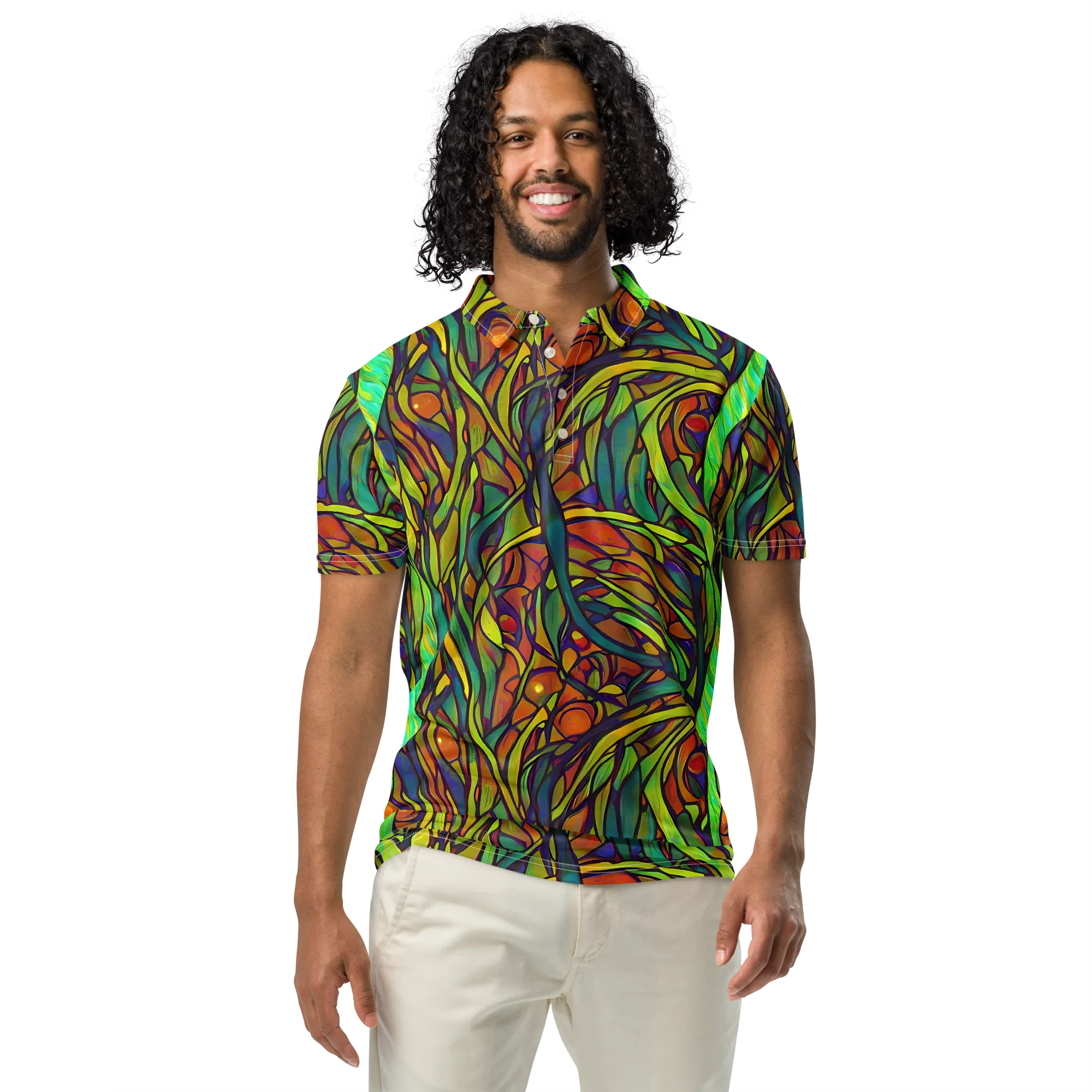 Cosmic Garden on Men's Slim Fit Polo Shirt — Front