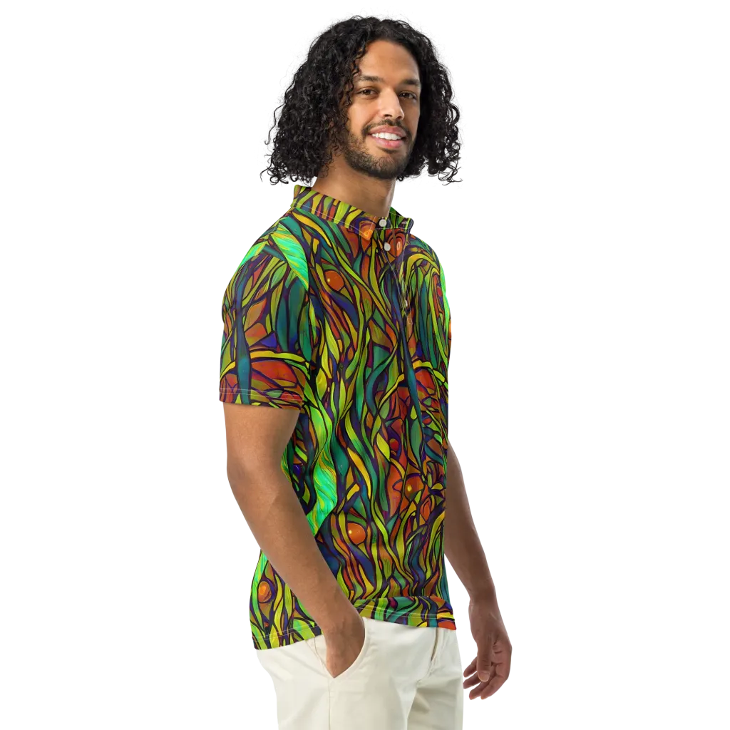 Cosmic Garden on Men's Slim Fit Polo Shirt — Right Front