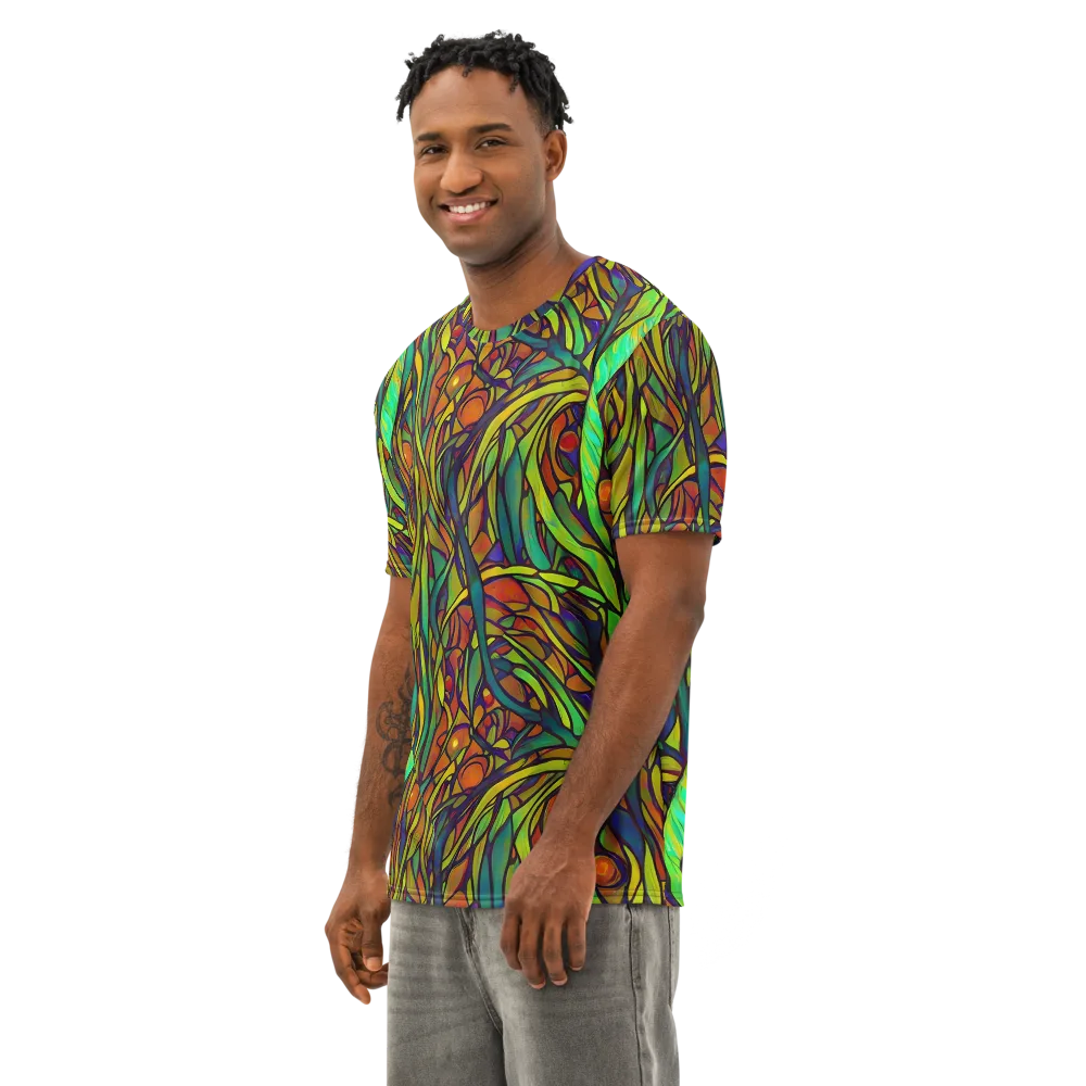 Cosmic Garden on Men's Cotton Crew Neck T-Shirt — Left Front