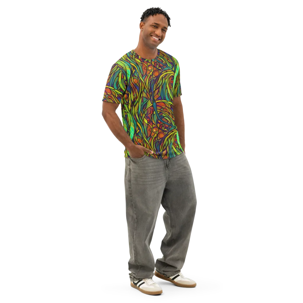 Cosmic Garden on Men's Cotton Crew Neck T-Shirt — Right Front
