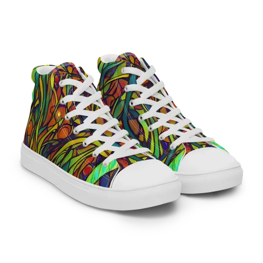 Cosmic Garden on a Men's High Top Canvas Shoes