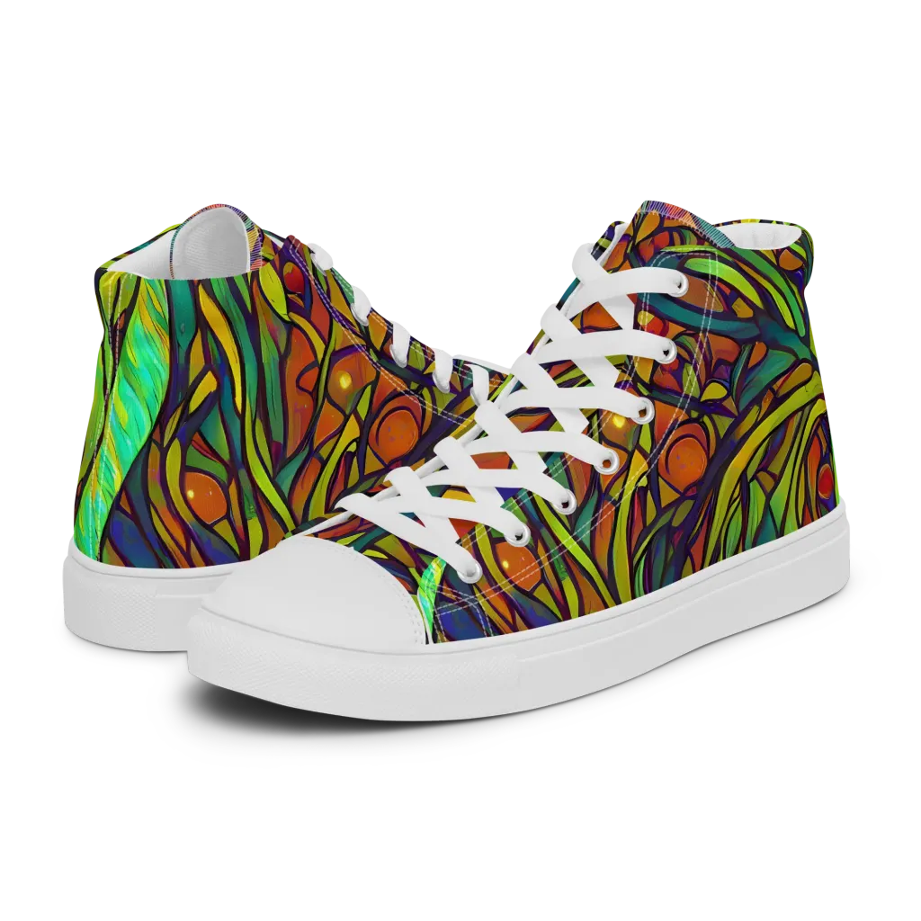 Cosmic Garden on Men's High Top Canvas Shoes — Left
