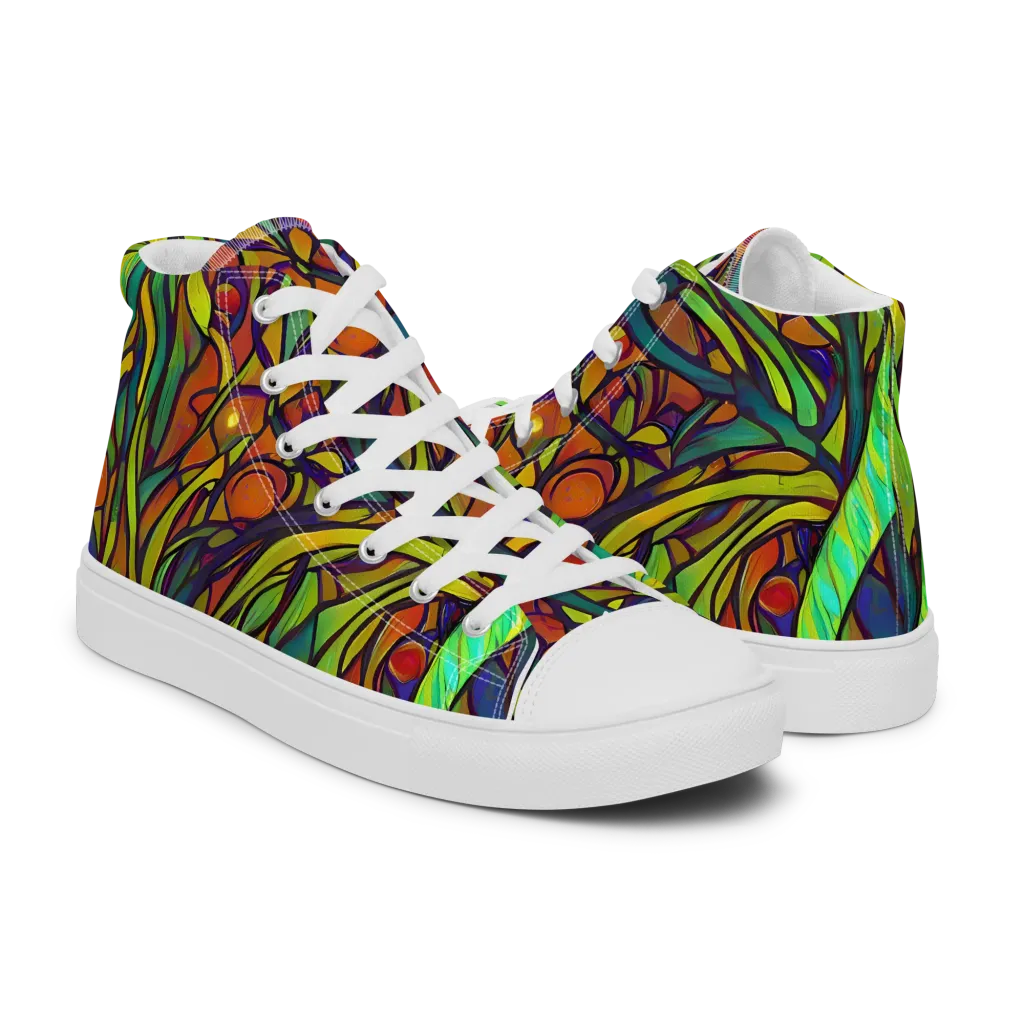 Cosmic Garden on Men's High Top Canvas Shoes — Right