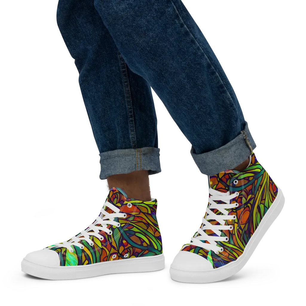 Cosmic Garden on Men's High Top Canvas Shoes — Left