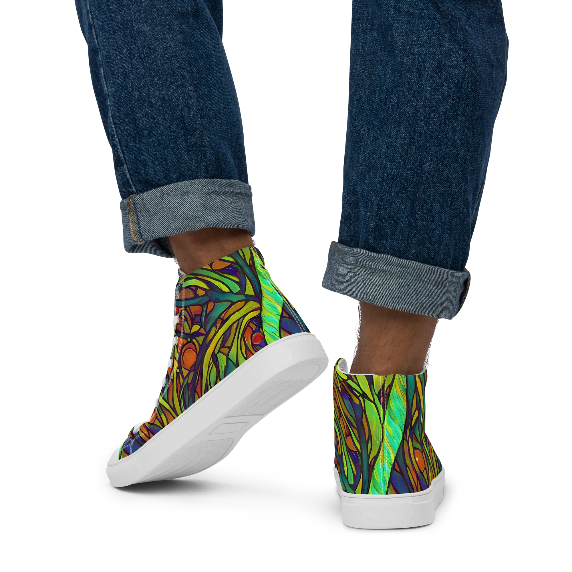 Cosmic Garden on Men's High Top Canvas Shoes — Back