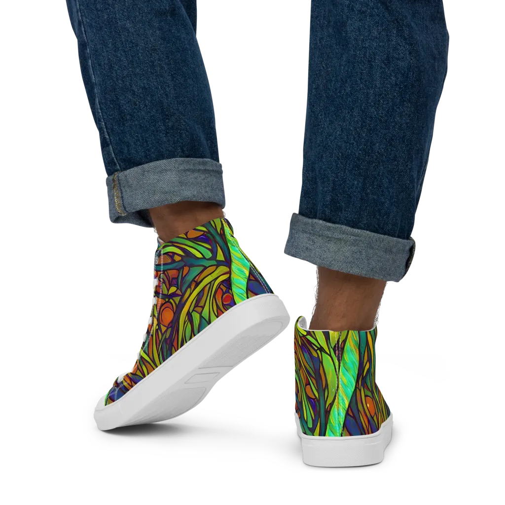 Cosmic Garden on Men's High Top Canvas Shoes — Back