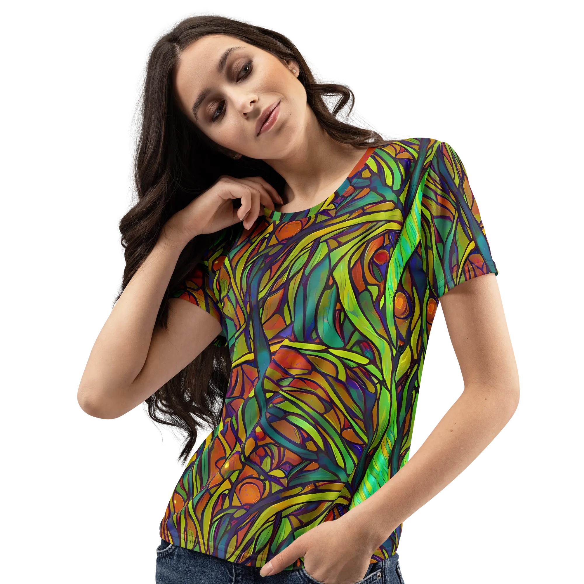 Cosmic Garden on Women's Crew Neck T-Shirt — Left Front