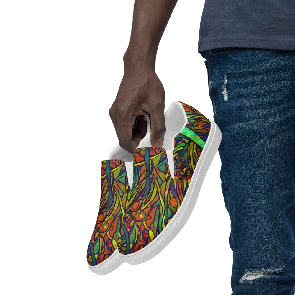 Cosmic Garden on Men's Slip-On Canvas Shoes — Left Front
