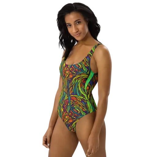 Cosmic Garden on a One-Piece Swimsuit