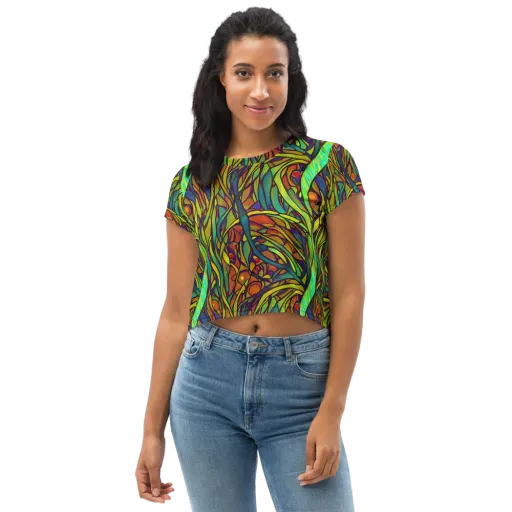 Cosmic Garden on a Crop Tee