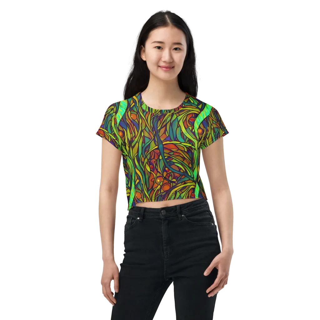 Cosmic Garden on Crop Tee — Front