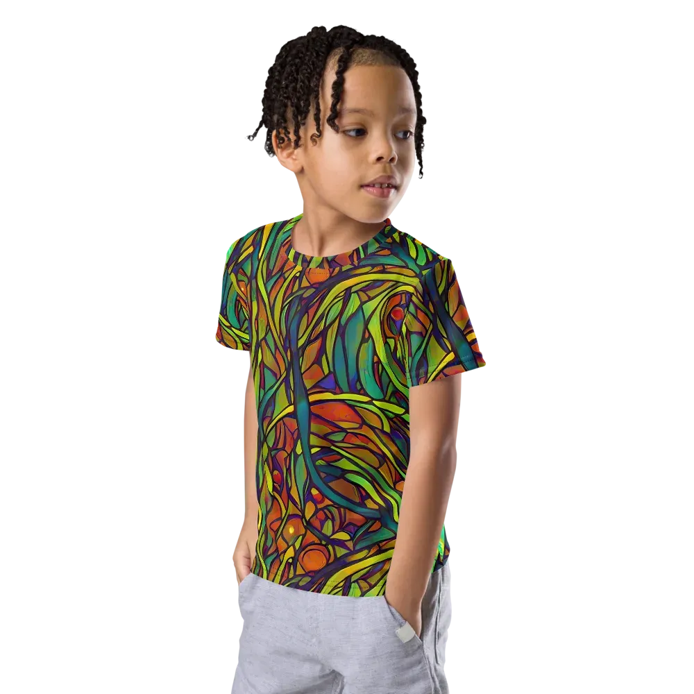 Cosmic Garden on Kids Crew Neck T-Shirt — Left Front