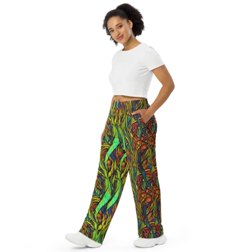 Cosmic Garden on a Wide-Leg Pants