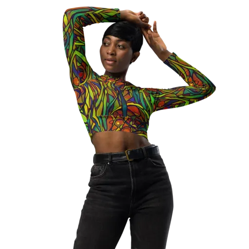 Cosmic Garden on a Long Sleeve Crop Top