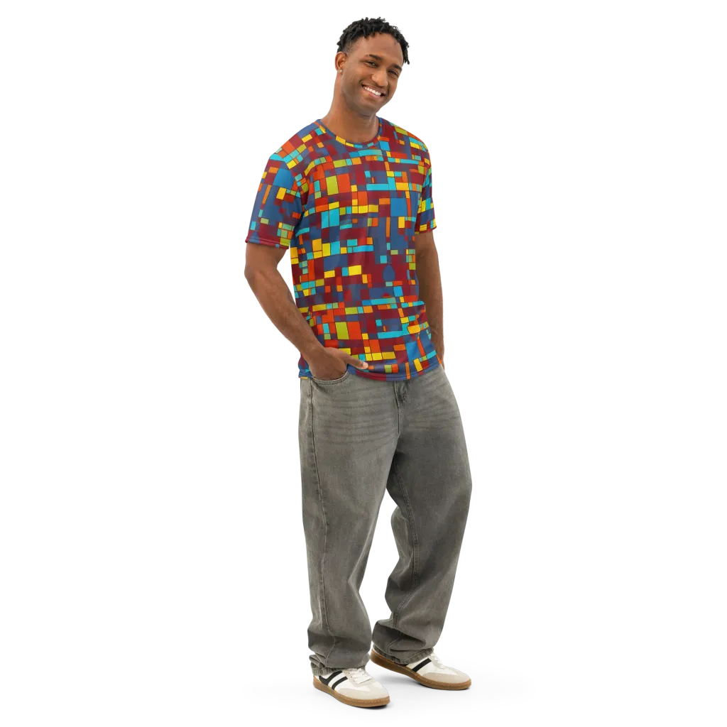 Astral Grid on Men's Cotton Crew Neck T-Shirt — Right Front
