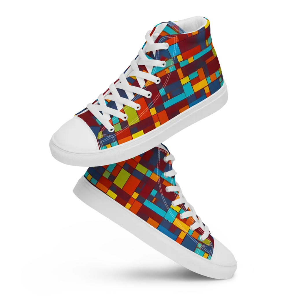 Astral Grid on Men's High Top Canvas Shoes — Front