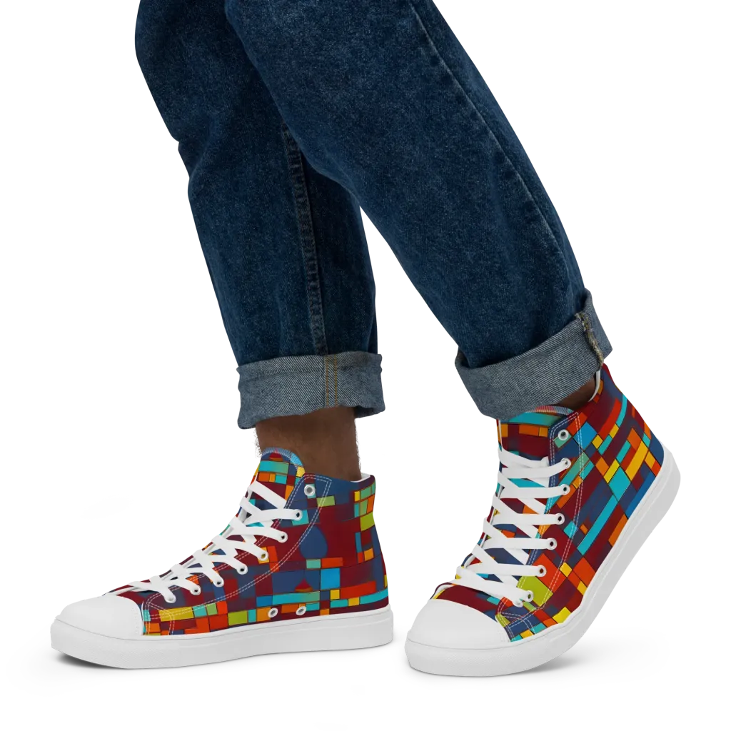 Astral Grid on Men's High Top Canvas Shoes — Left