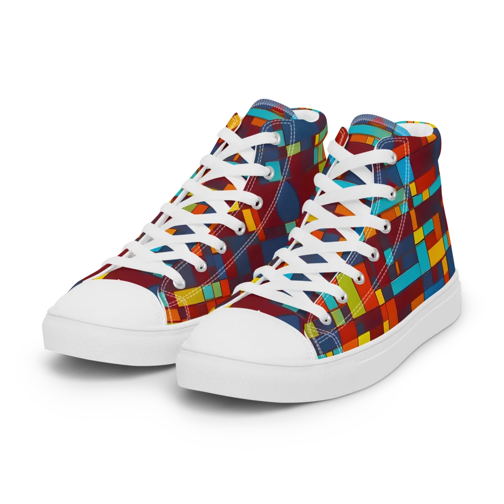 Astral Grid on Women's High Top Canvas Shoes — Left Front