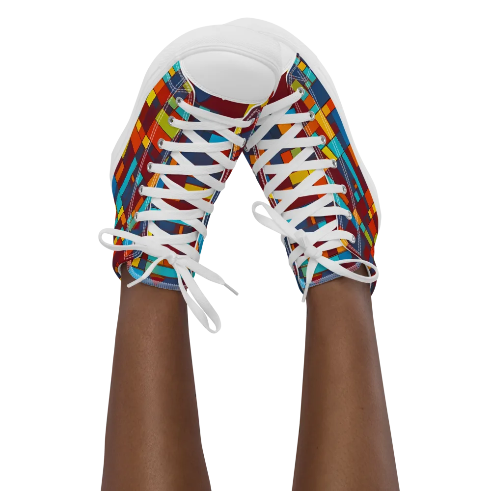 Astral Grid on Women's High Top Canvas Shoes — Front