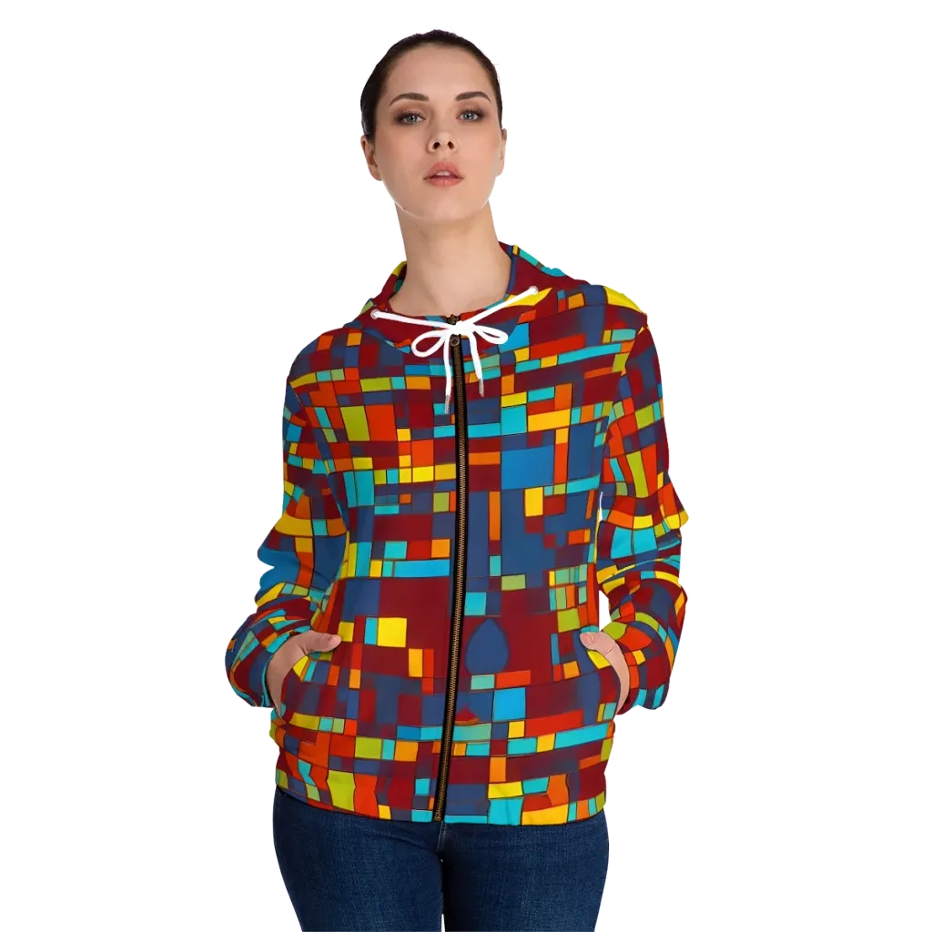 Astral Grid on Women's Full-Zip Hoodie — Front On Person