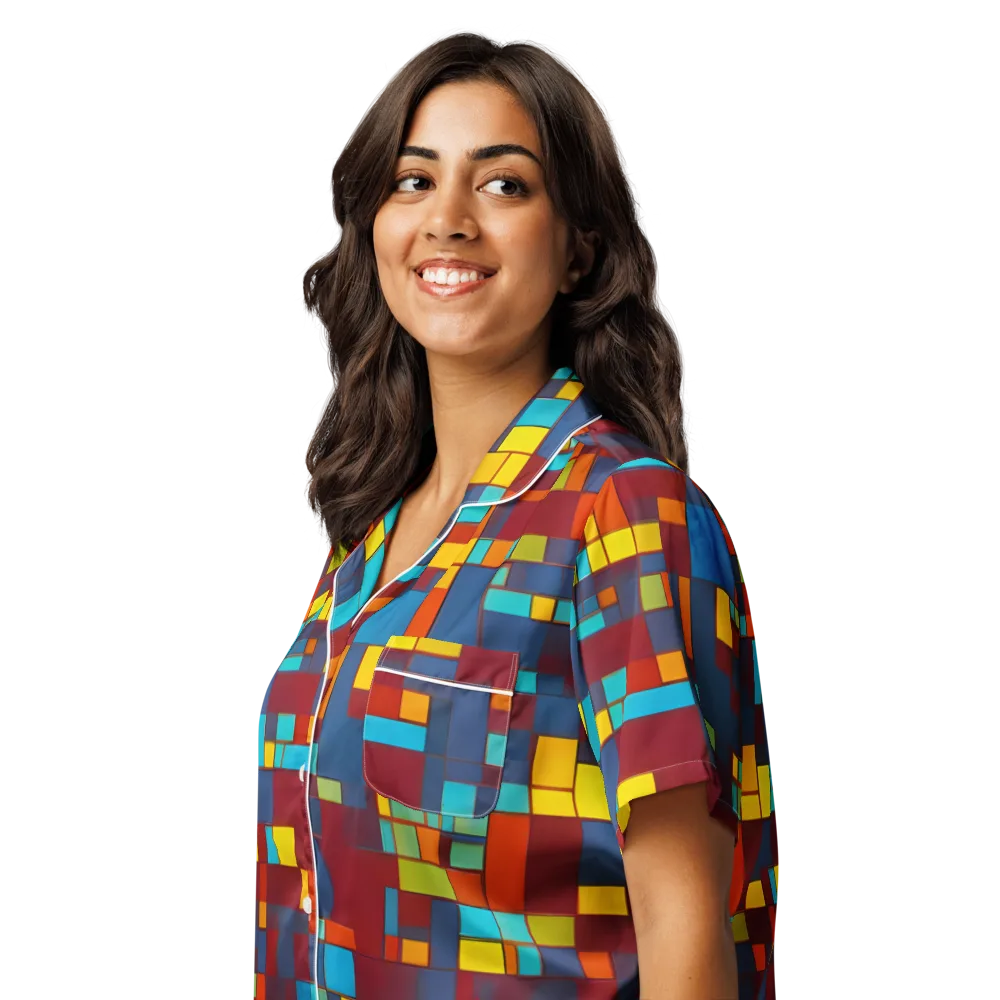 Astral Grid on Women's Short Sleeve Pajama Top — Left Front