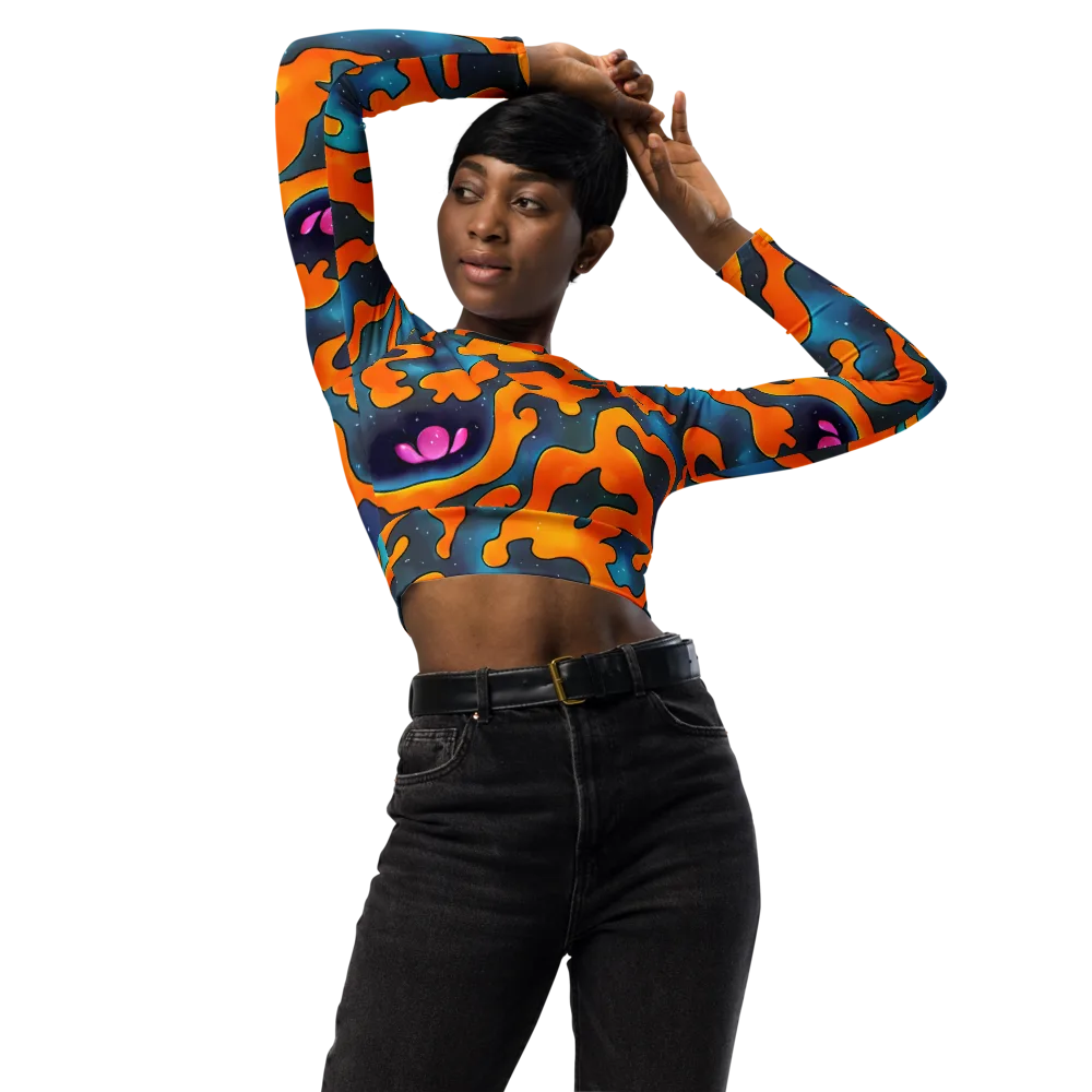 Criswell Cosmos on Long Sleeve Crop Top — Front