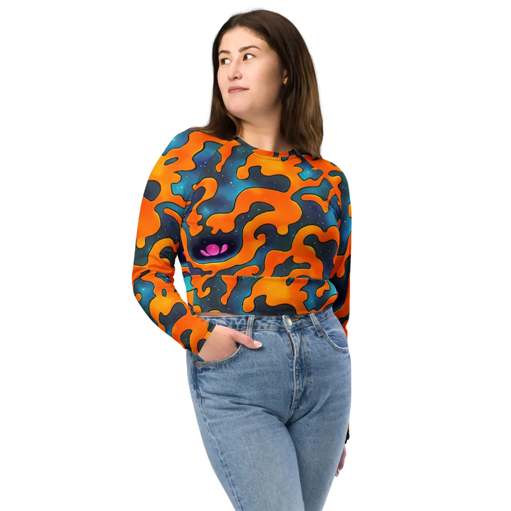 Criswell Cosmos on Long Sleeve Crop Top — Front