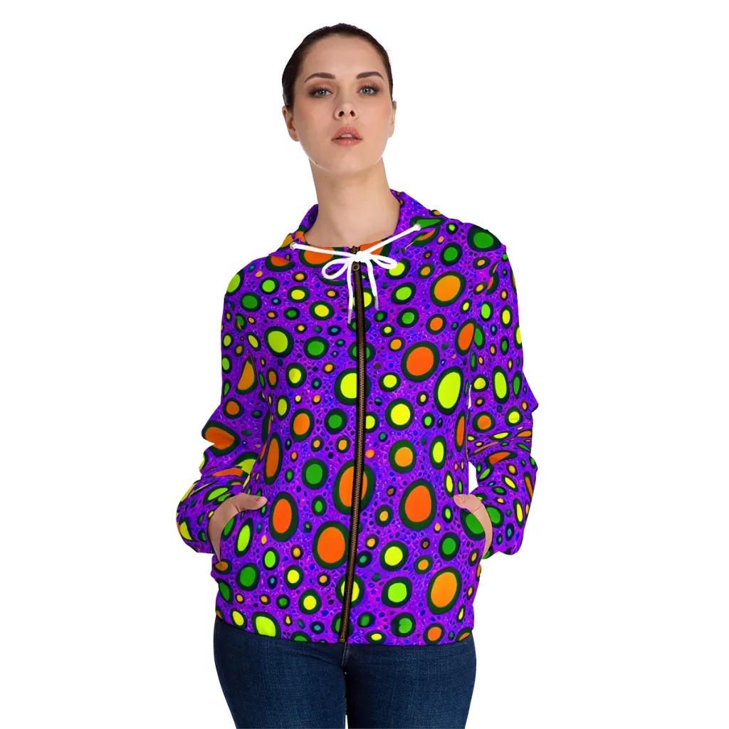 Luminous Bubbles on Women's Full-Zip Hoodie — Front On Person