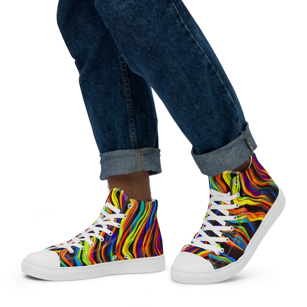 Celestial Waves on Men's High Top Canvas Shoes — Left