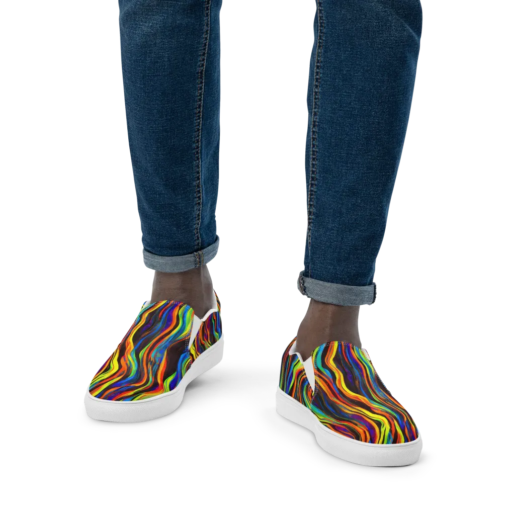 Celestial Waves on Men's Slip-On Canvas Shoes — Front