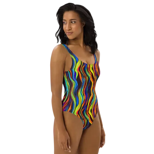 Celestial Waves on a One-Piece Swimsuit