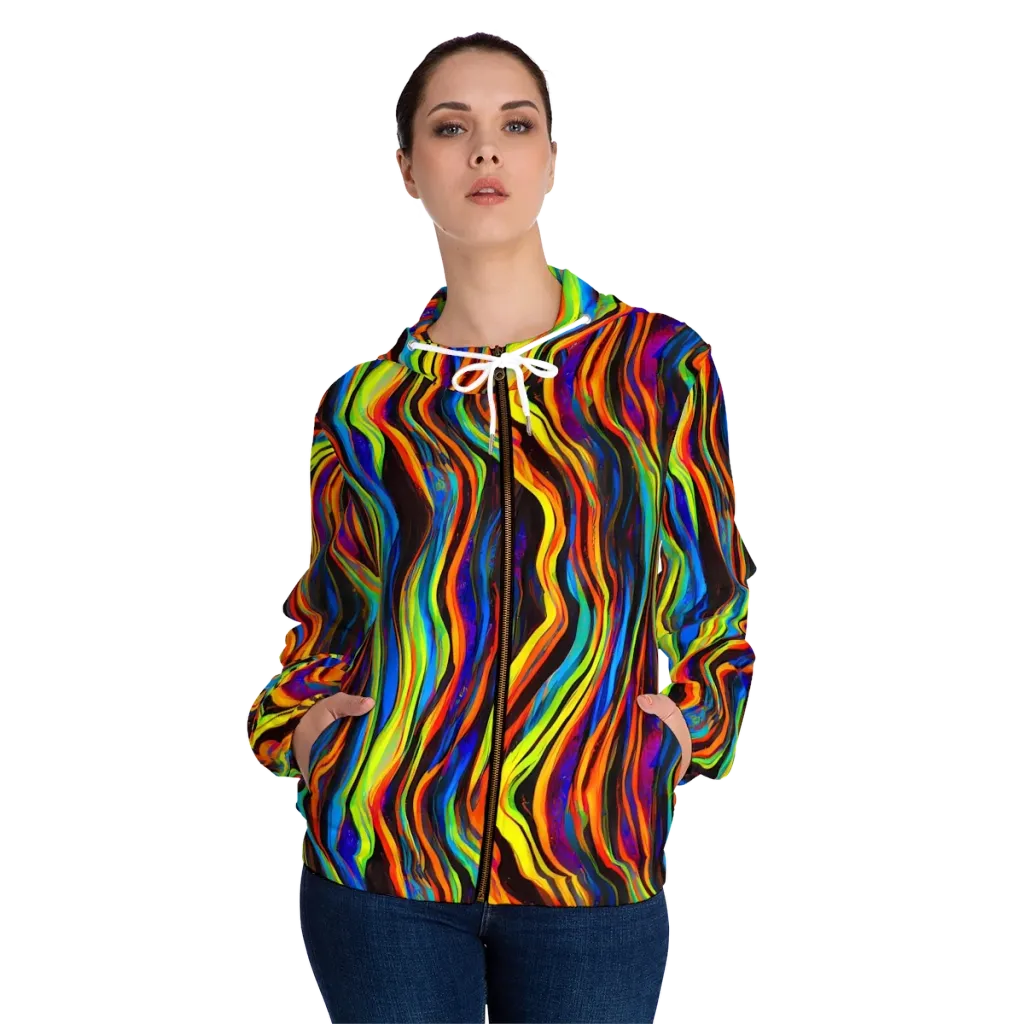 Celestial Waves on Women's Full-Zip Hoodie — Front On Person