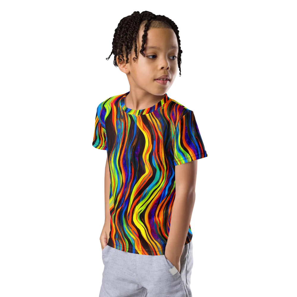 Celestial Waves on Kids Crew Neck T-Shirt — Left Front