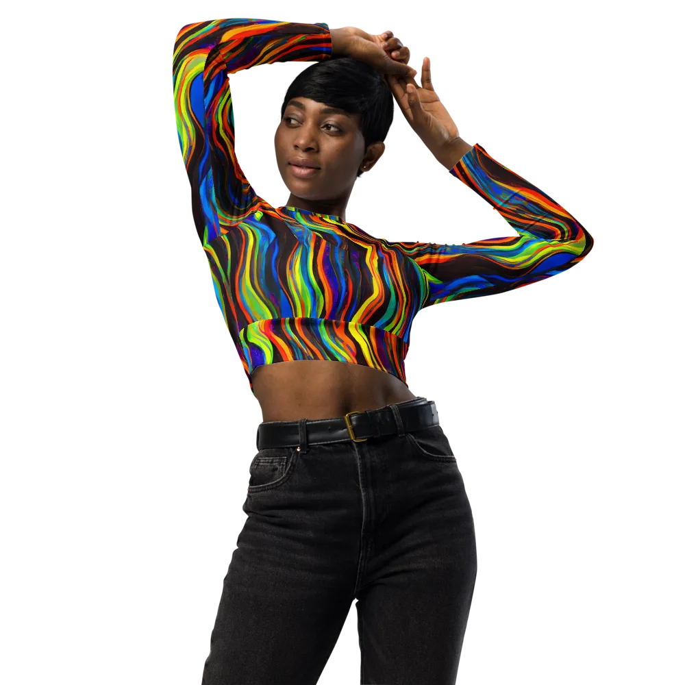 Celestial Waves on Long Sleeve Crop Top — Front