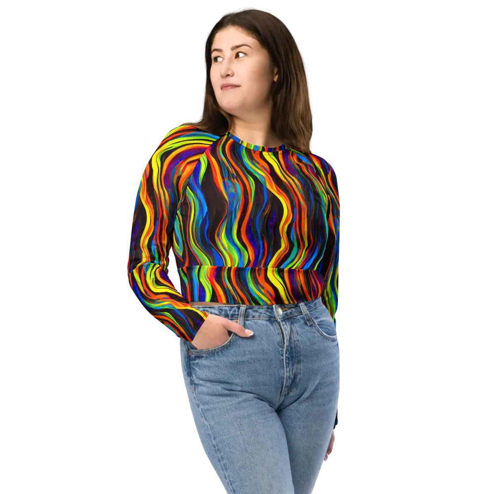 Celestial Waves on Long Sleeve Crop Top — Front