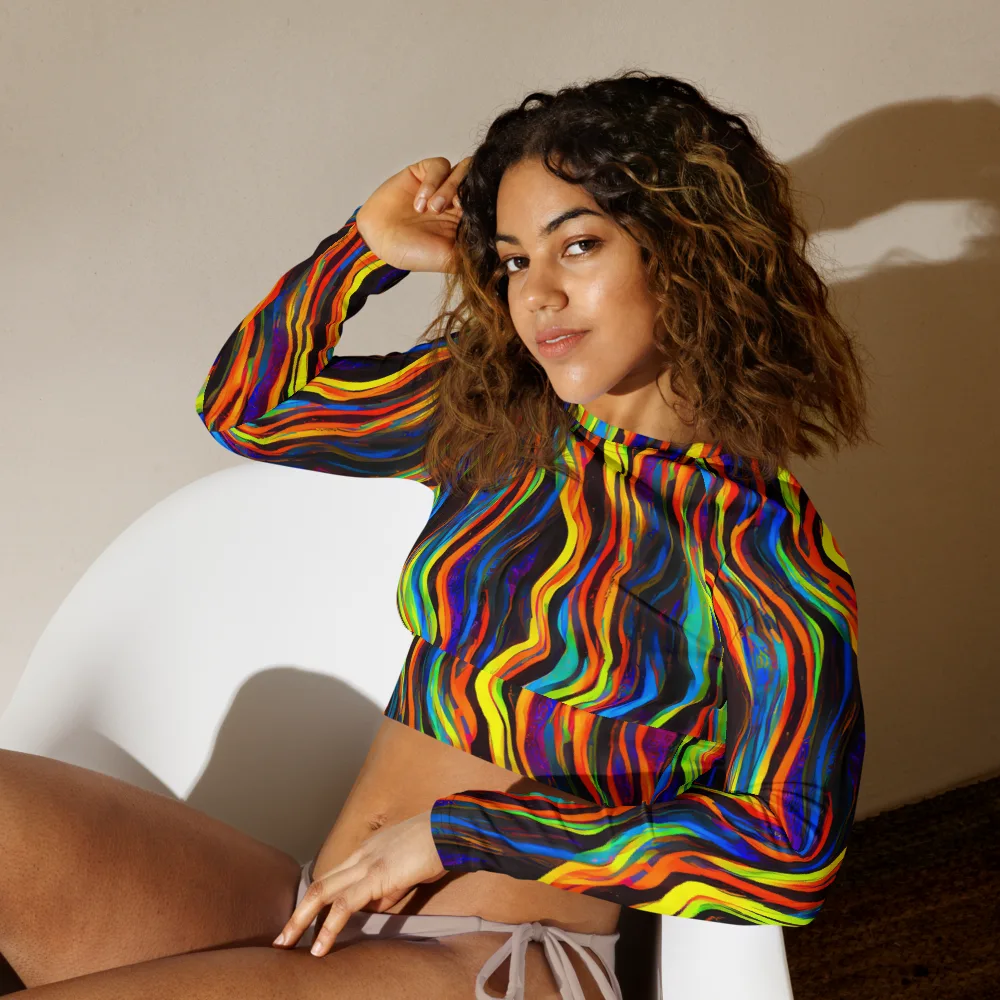 Celestial Waves on Long Sleeve Crop Top — Left Front