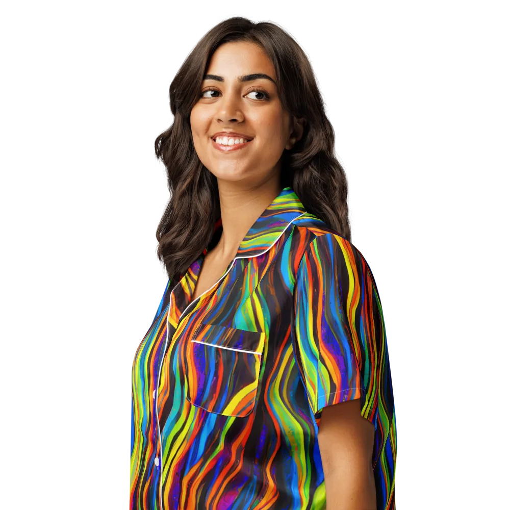 Celestial Waves on Women's Short Sleeve Pajama Top — Left Front