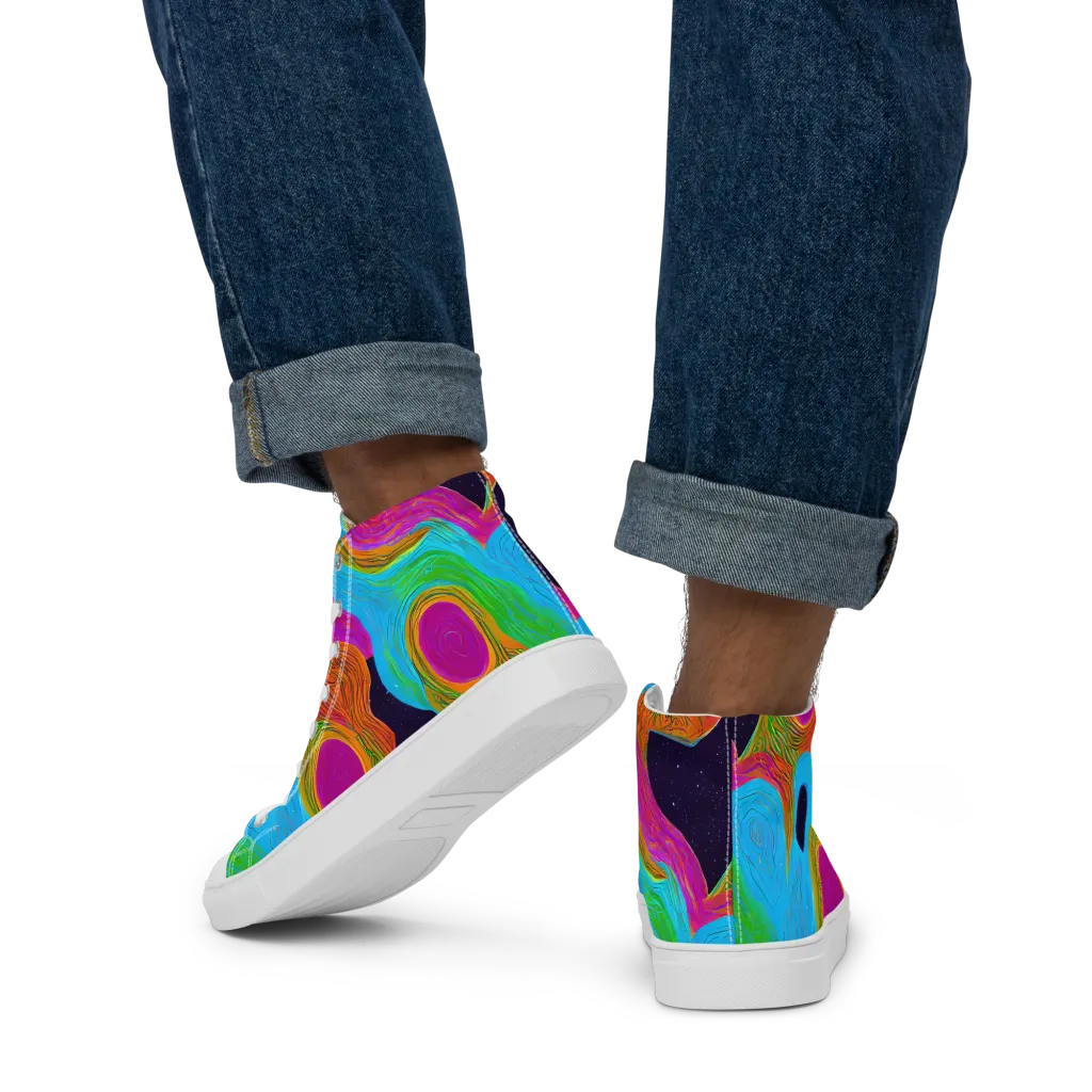 Galactic Harmony on Men's High Top Canvas Shoes — Back