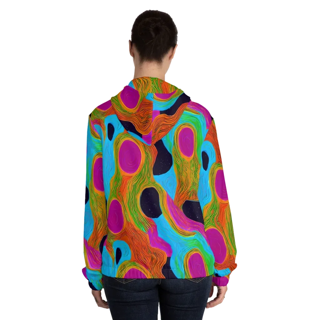 Galactic Harmony on Women's Full-Zip Hoodie — Back On Person
