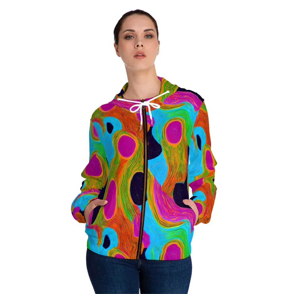 Galactic Harmony on Women's Full-Zip Hoodie — Front On Person