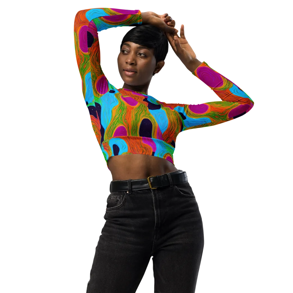 Galactic Harmony on Long Sleeve Crop Top — Front