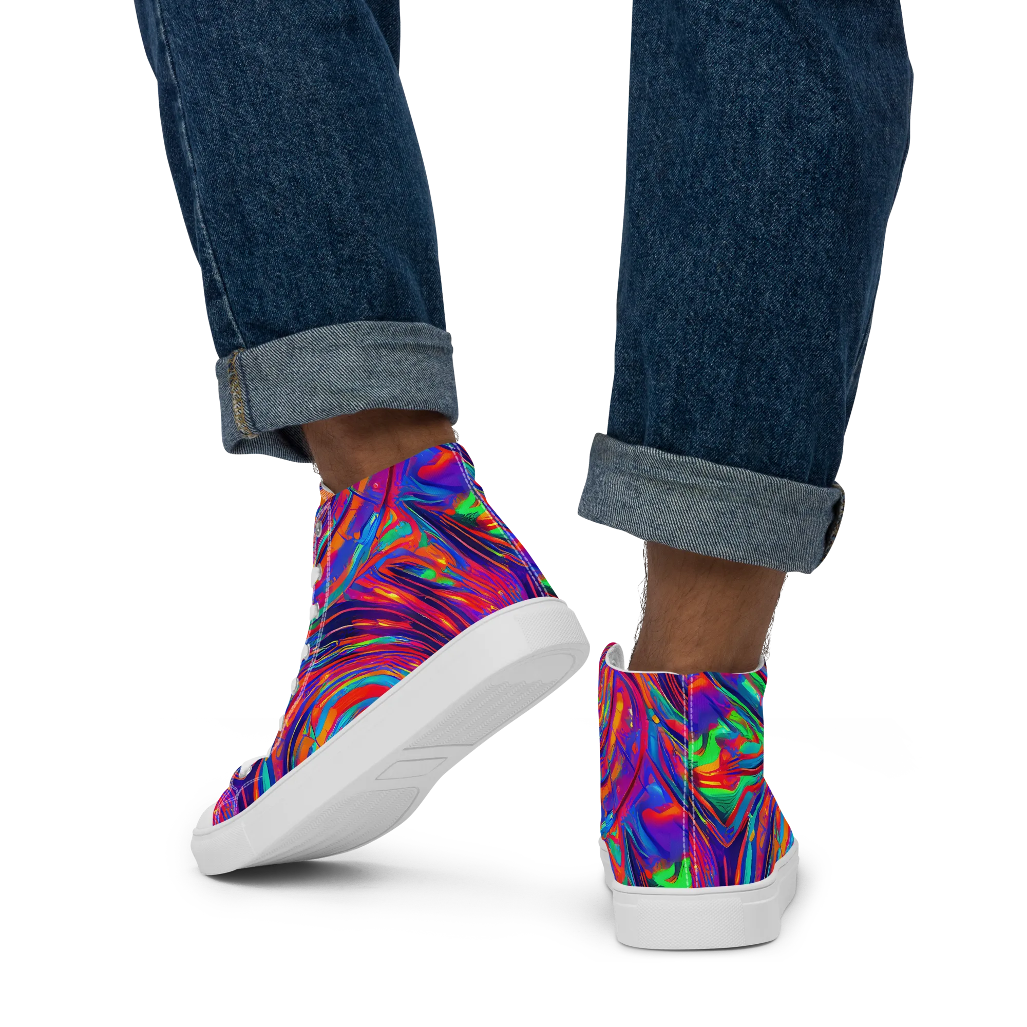 Quantum Spiral on Men's High Top Canvas Shoes — Back
