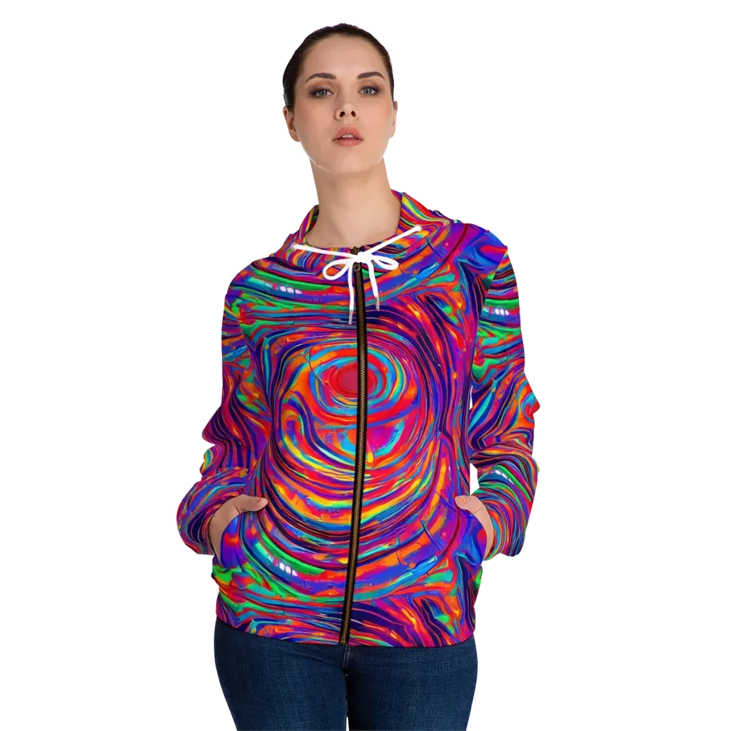 Quantum Spiral on Women's Full-Zip Hoodie — Front On Person