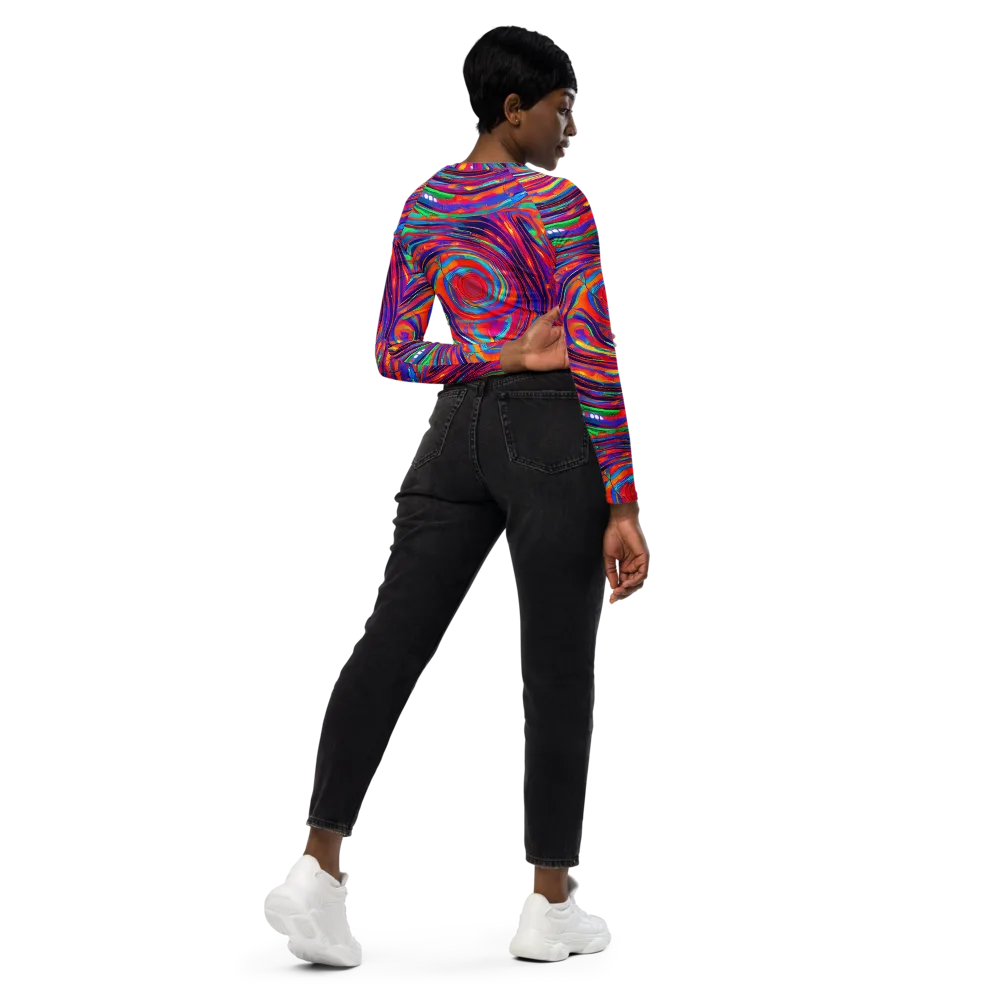 Quantum Spiral on Long Sleeve Crop Top — Right Back